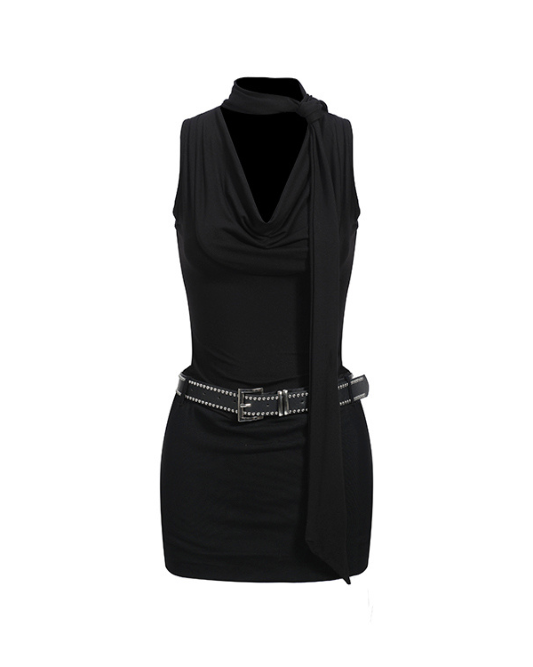 Sloane Drape-Neck Ribbon Mini Dress