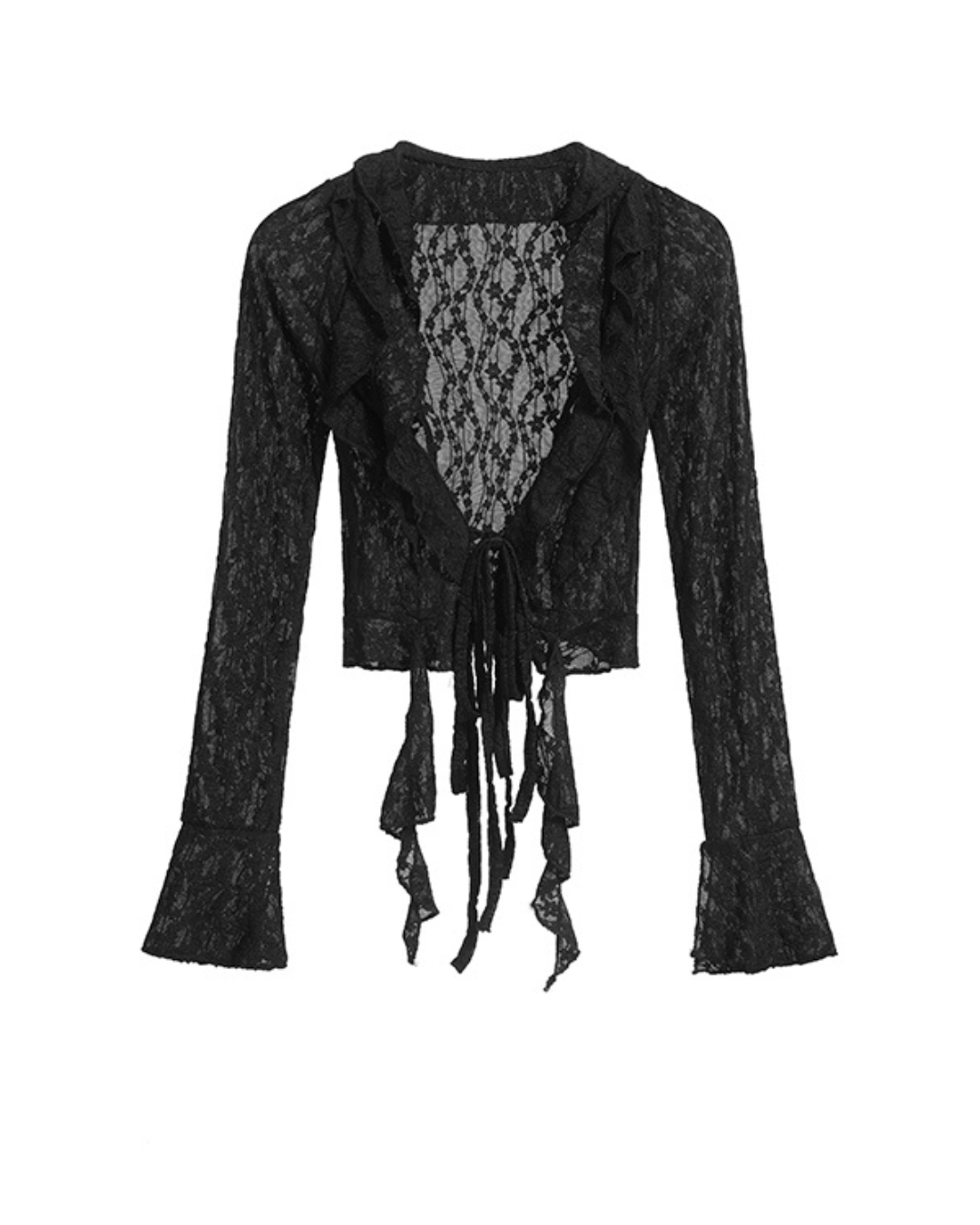 Liora Black Lace Tie-Up Sheer Cardigan