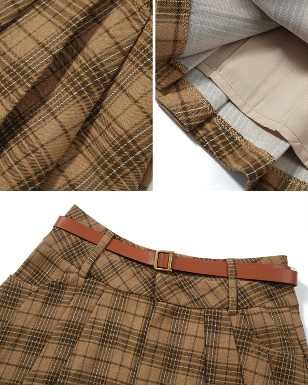 Aria Plaid Wool Pleated Skirt