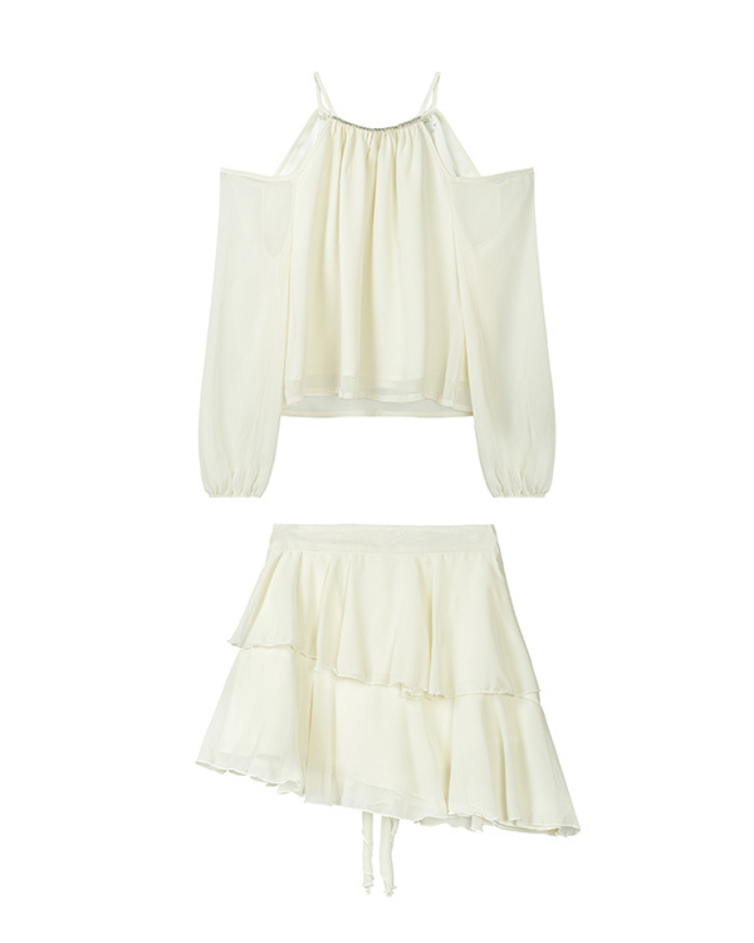 Serene Ivory Off-Shoulder Halter Two-Piece Set