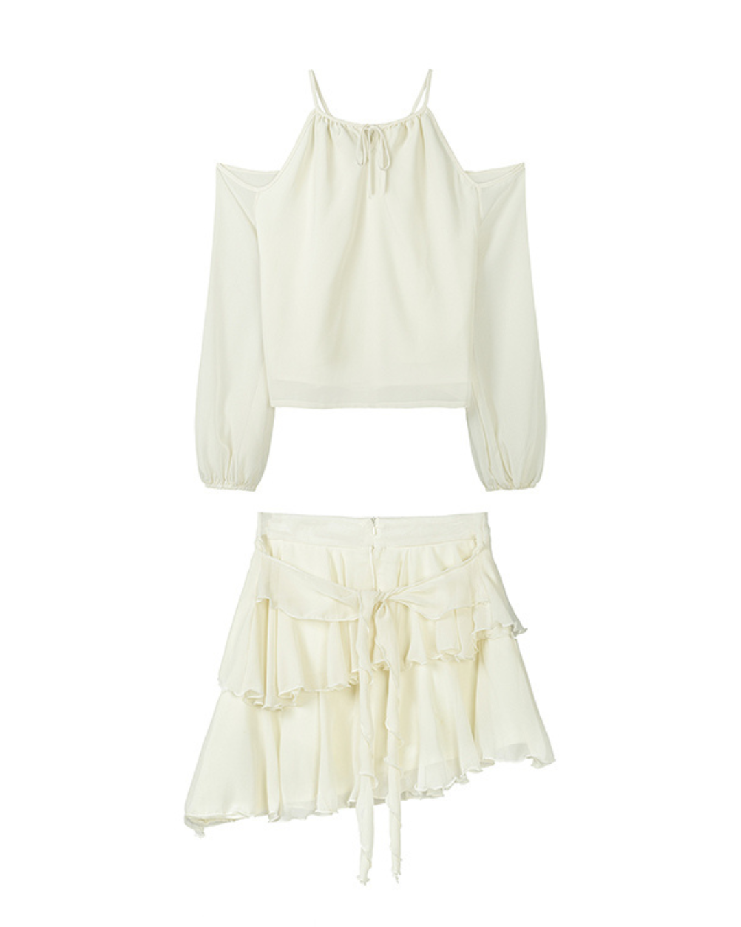 Serene Ivory Off-Shoulder Halter Two-Piece Set