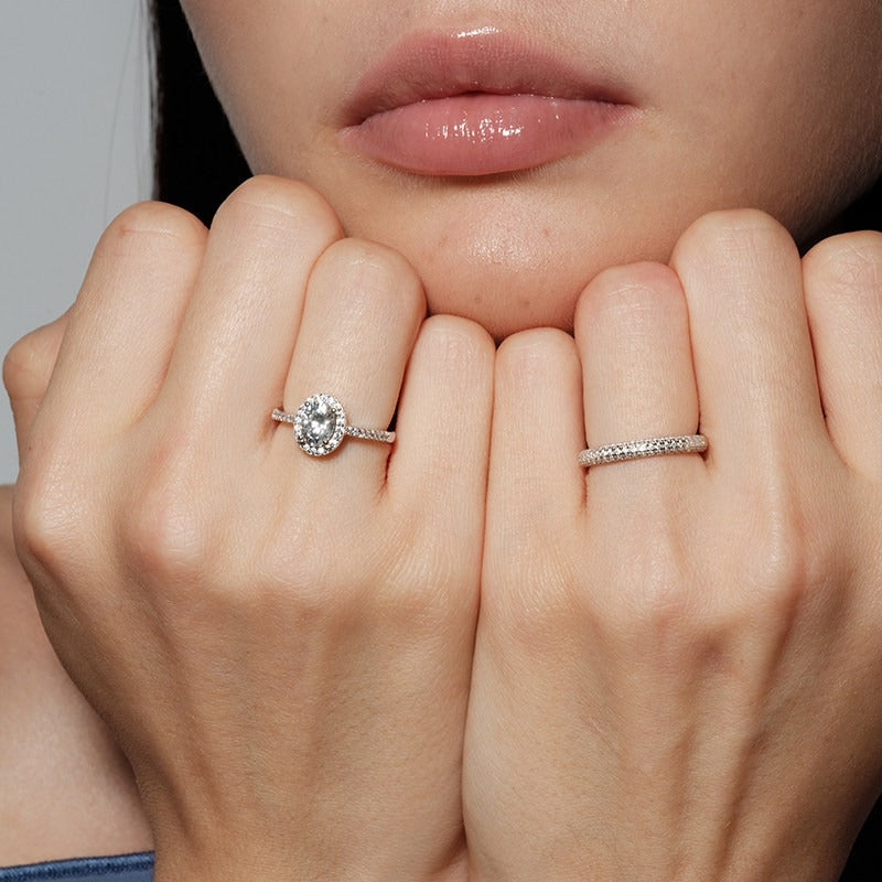 Oval Halo Ring Set