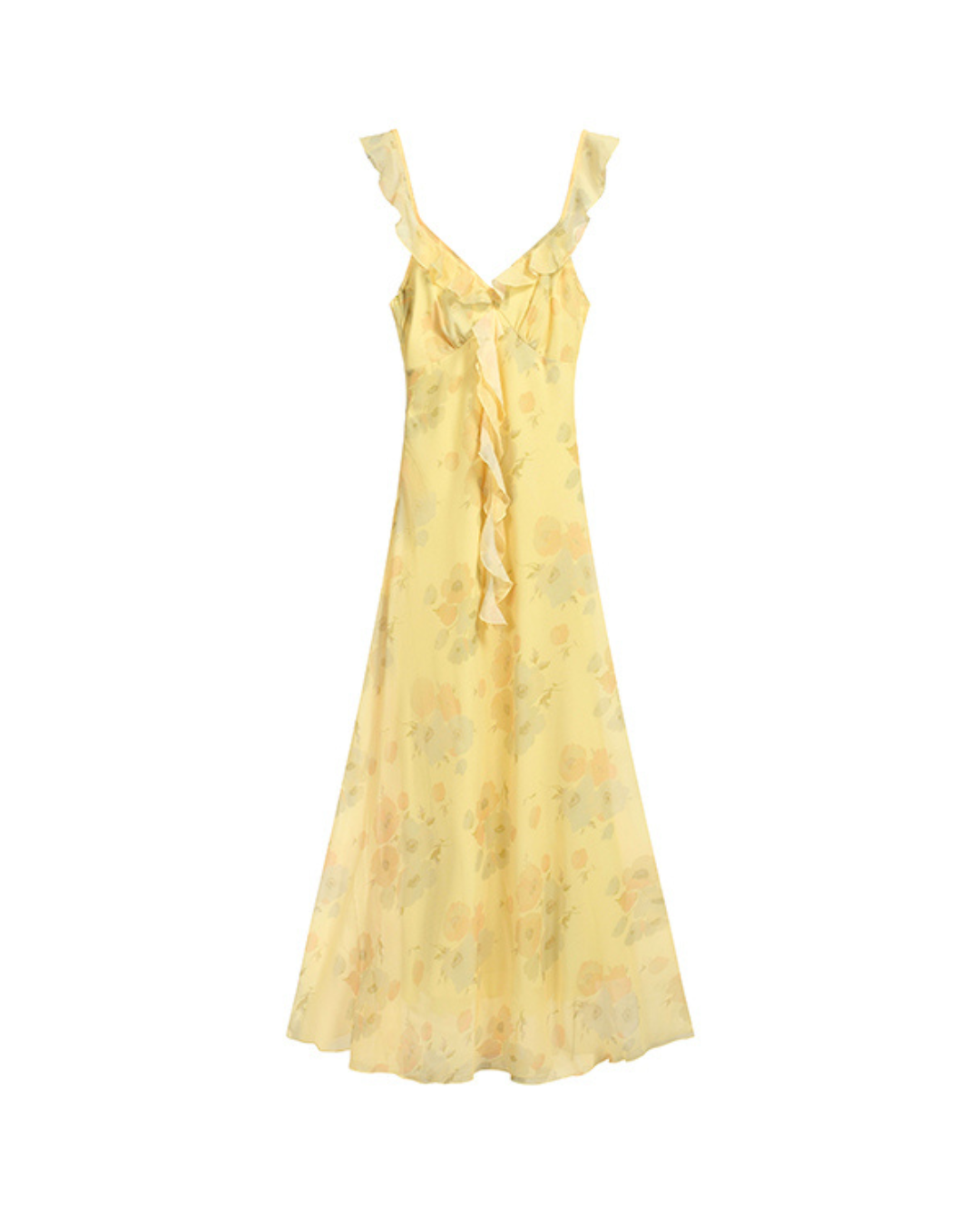 Midsummer Garden Ruffled Yellow Maxi Dress
