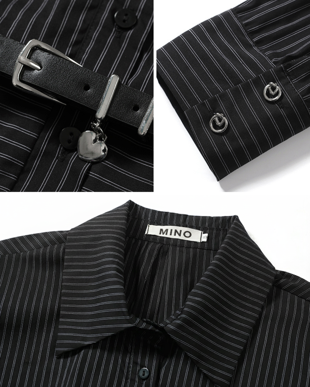 Noir Stripe Belted Shirt Dress