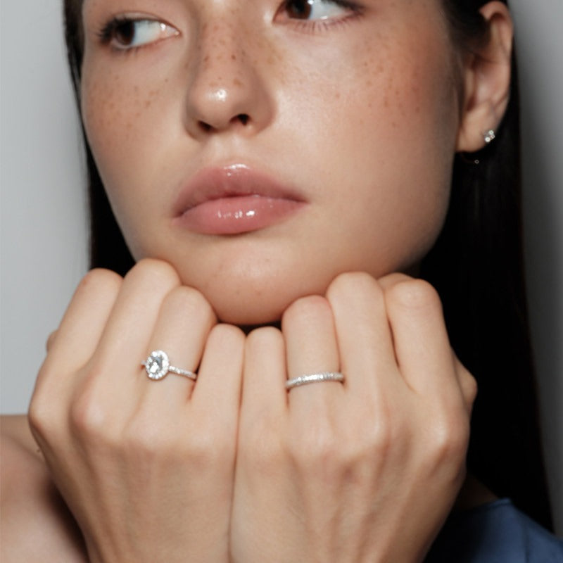 Oval Halo Ring Set
