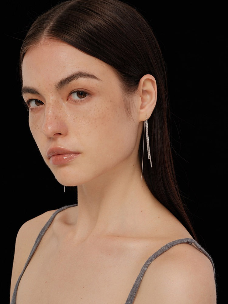Pavé Line Drop Earrings
