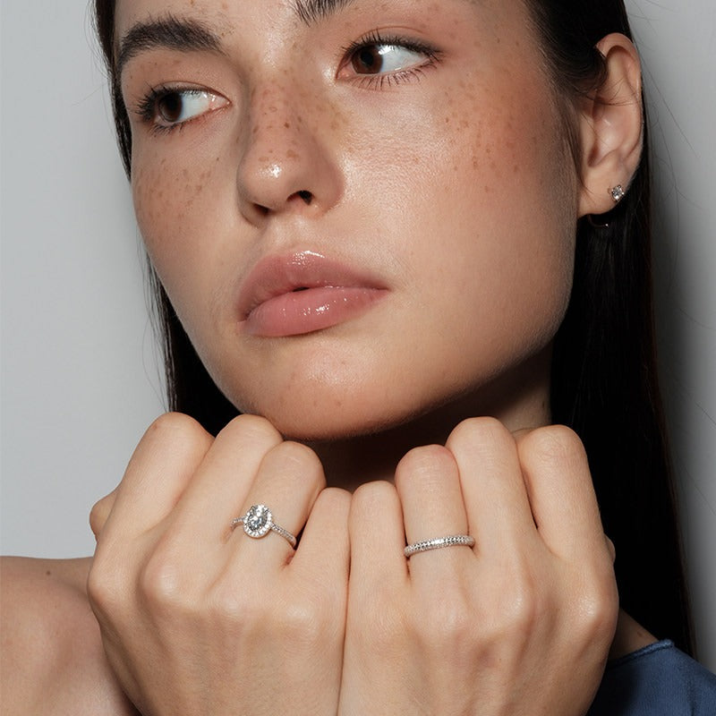 Oval Halo Ring Set