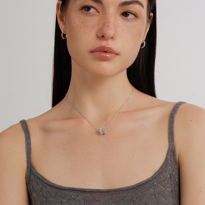 Textured Halo Pendant Necklace