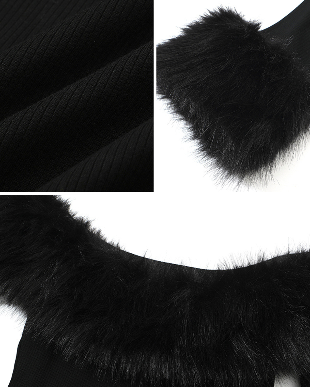 Black Swan Off-Shoulder Fur-Trim Dress