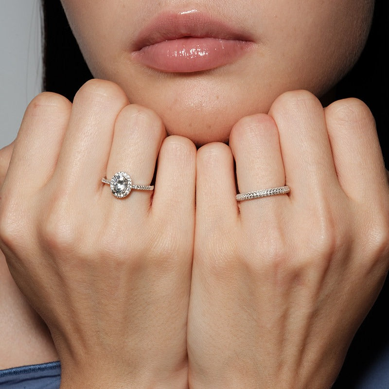 Oval Halo Ring Set