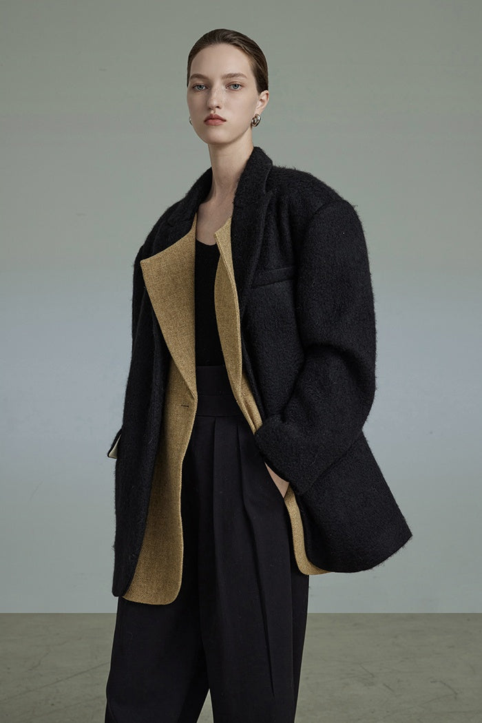 Structured Wool Blend Tailored Coat