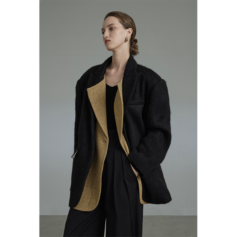 Structured Wool Blend Tailored Coat
