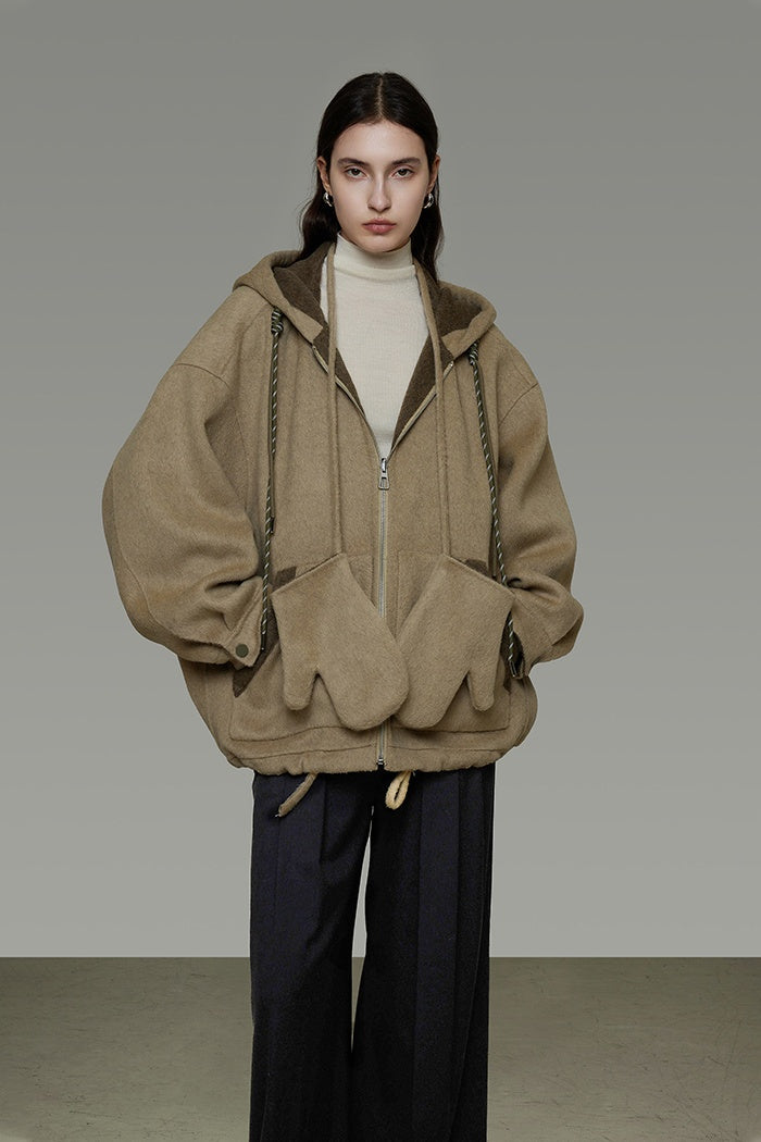 Effortless Wool Reversible Hoodie Coat