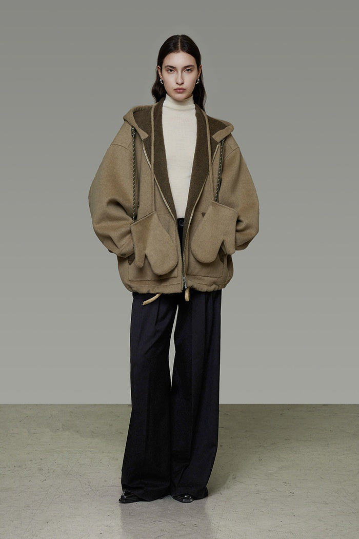 Effortless Wool Reversible Hoodie Coat