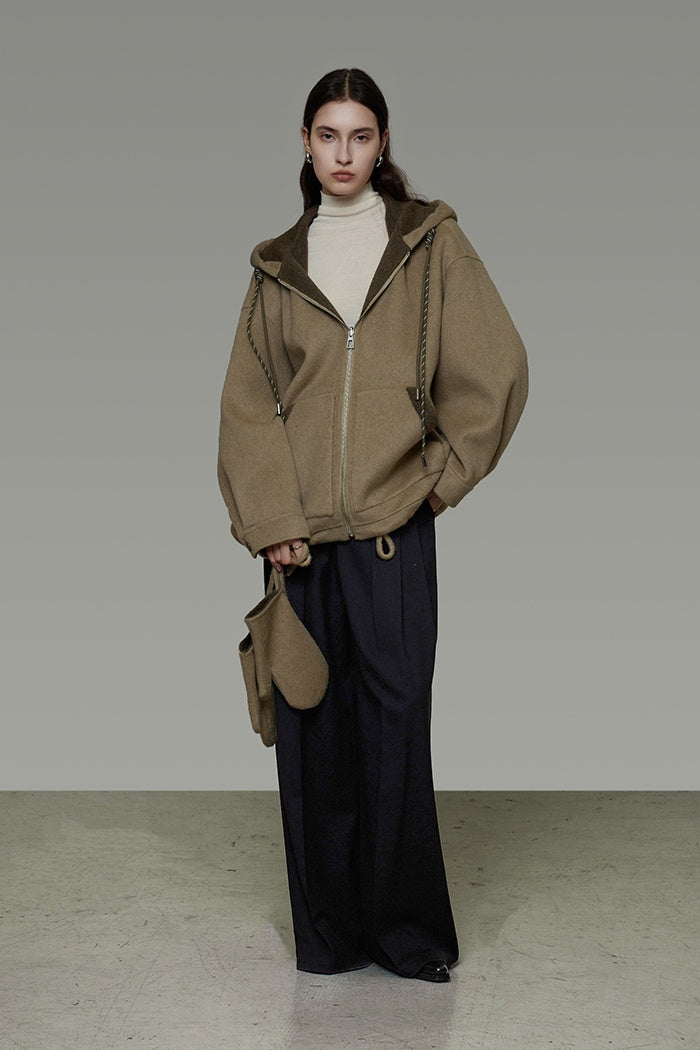 Effortless Wool Reversible Hoodie Coat