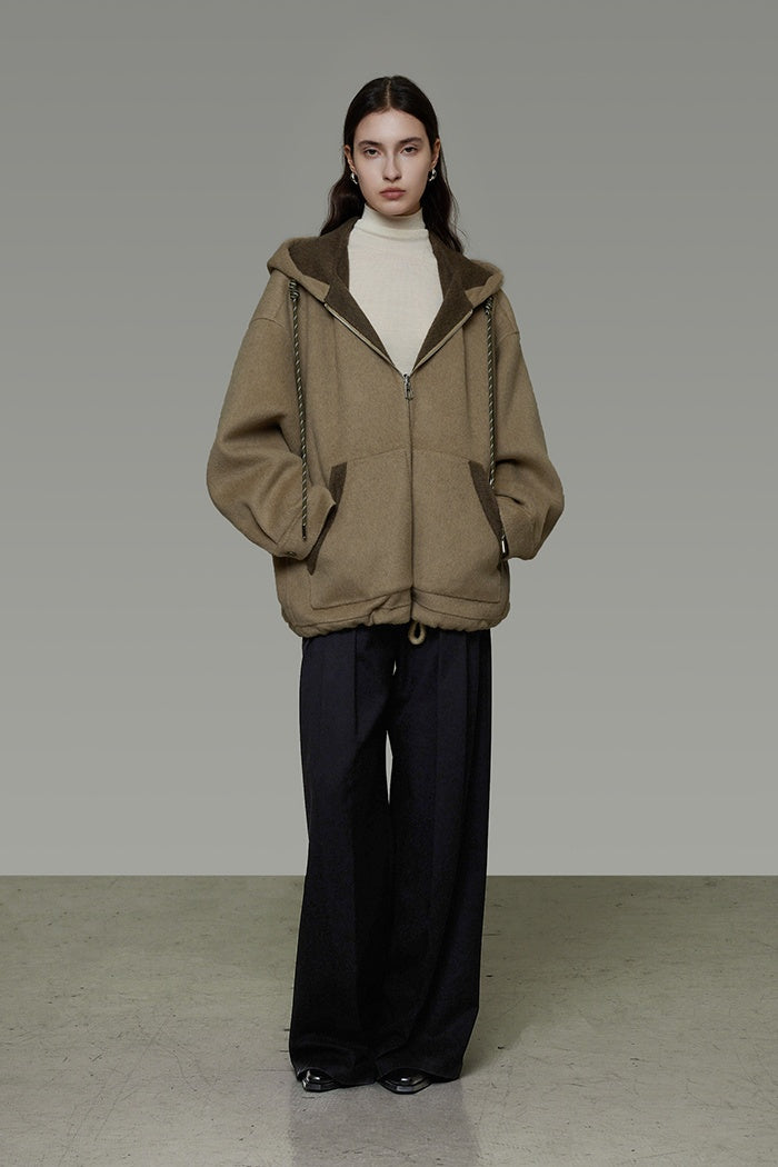 Effortless Wool Reversible Hoodie Coat