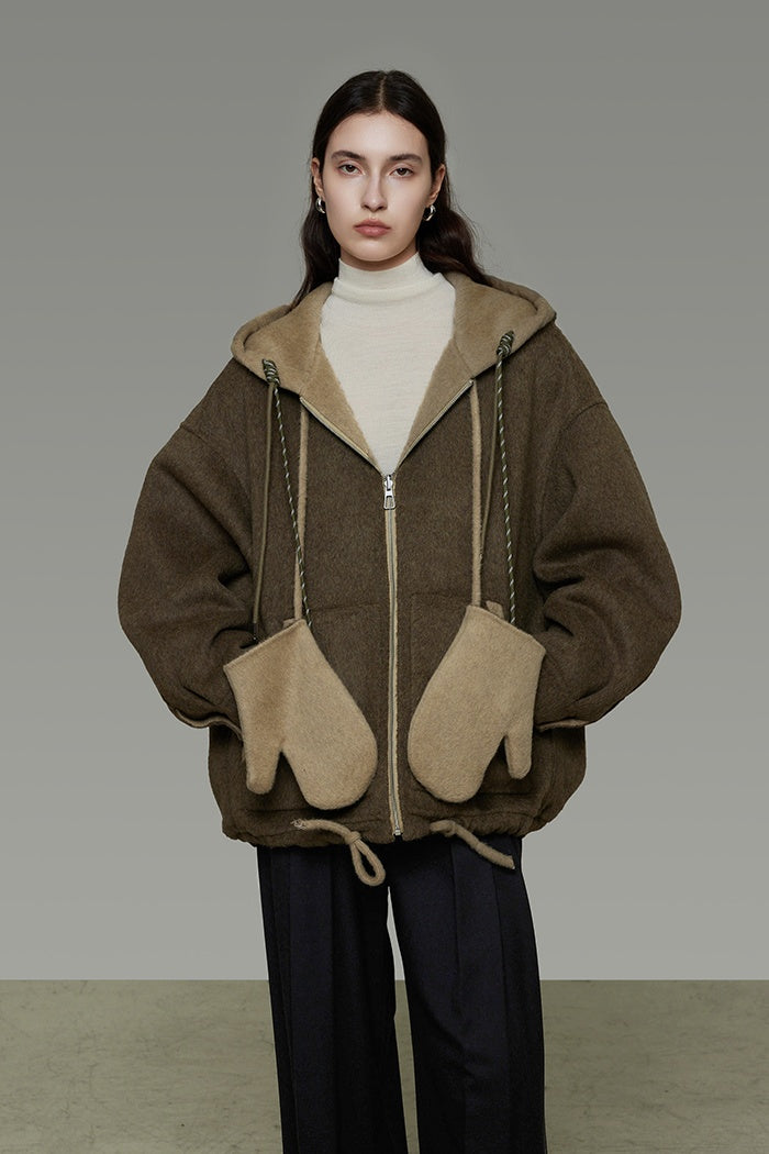 Effortless Wool Reversible Hoodie Coat