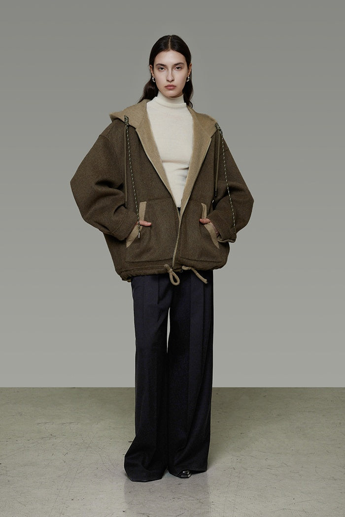 Effortless Wool Reversible Hoodie Coat