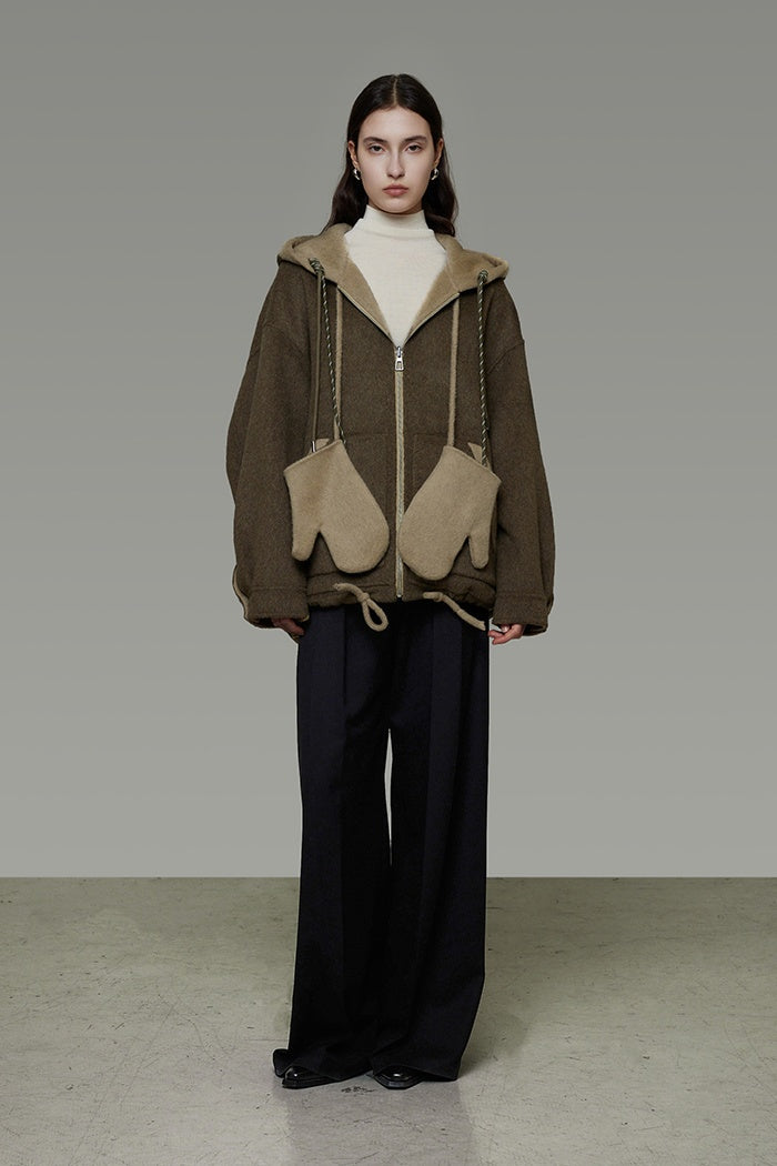 Effortless Wool Reversible Hoodie Coat