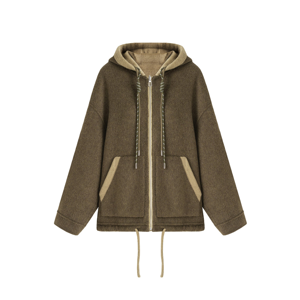 Effortless Wool Reversible Hoodie Coat
