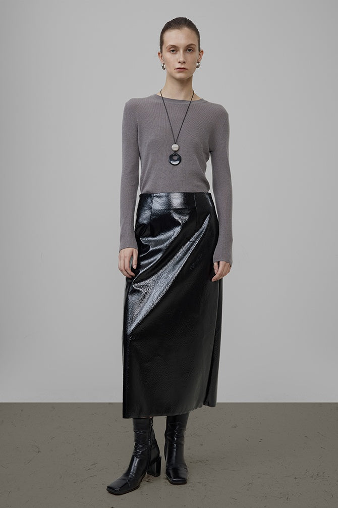 Edge-Luxe High-Waist Midi Skirt