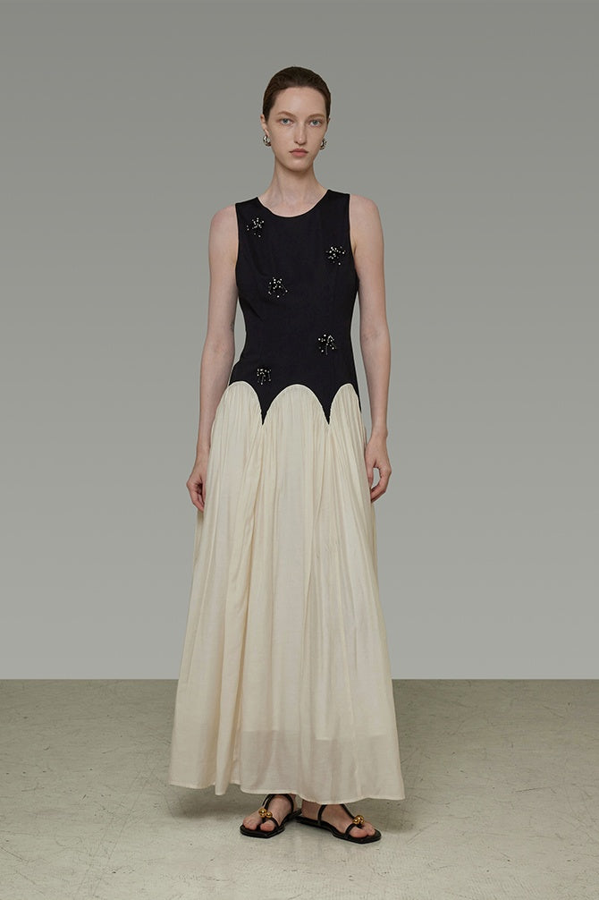 Artistic Bead-Embellished Contrast Dress