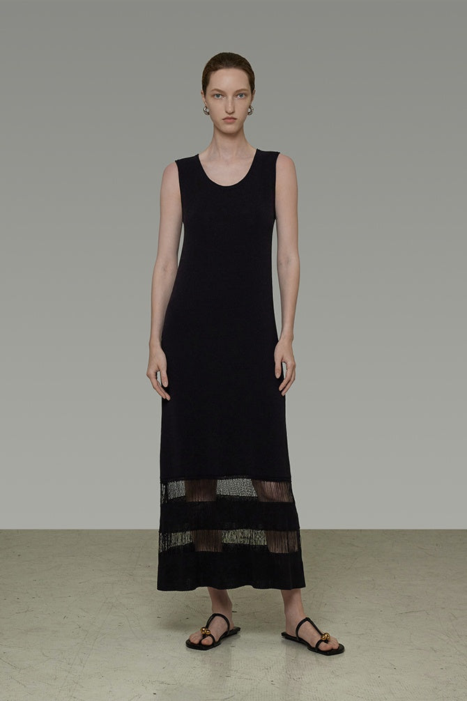 Minimalist Sculpted Neck Maxi Dress