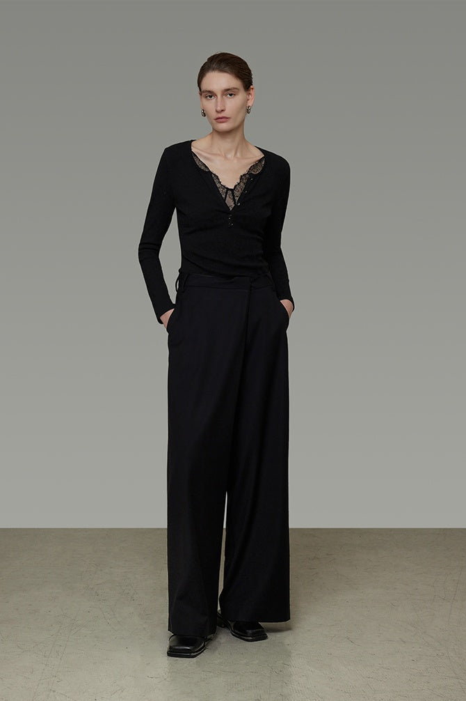 Elegance Knit: Sculpted Lace V-Neck Top