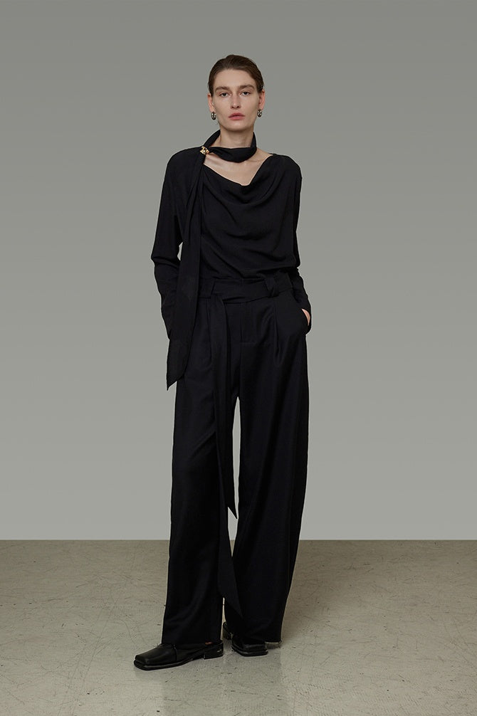 Sculpted Drape Collar Blouse