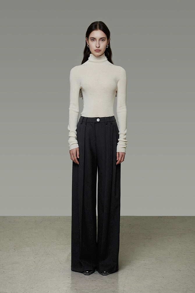 Classic Pleated High-Waist Wide Leg Trousers