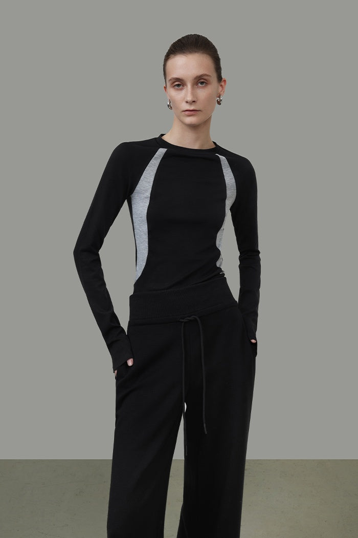 Sleek Contrast Knit Essential Top