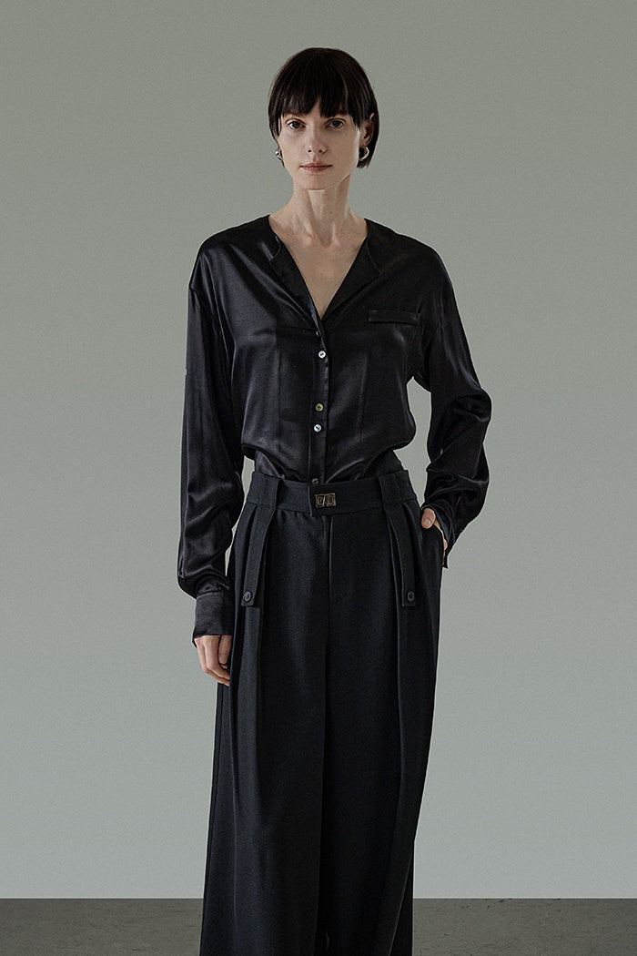 Chic French Satin V-Neck Blouse