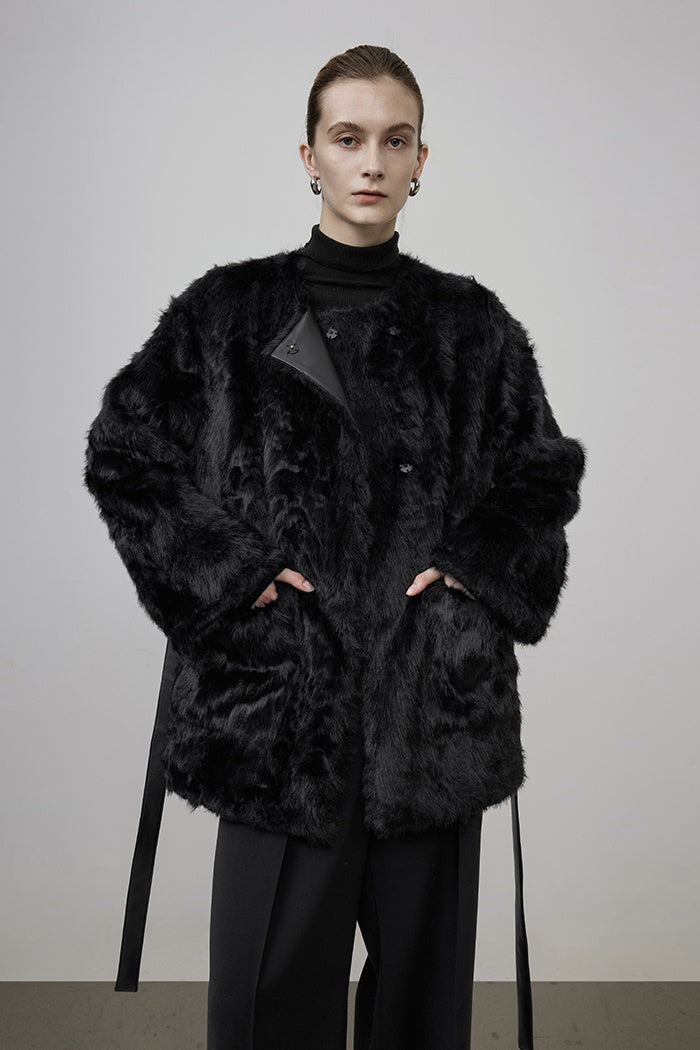 Silent Luxury Shearling Mid-Coat