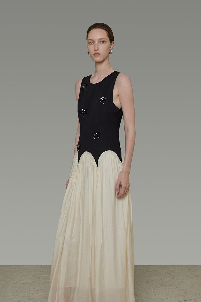 Artistic Bead-Embellished Contrast Dress