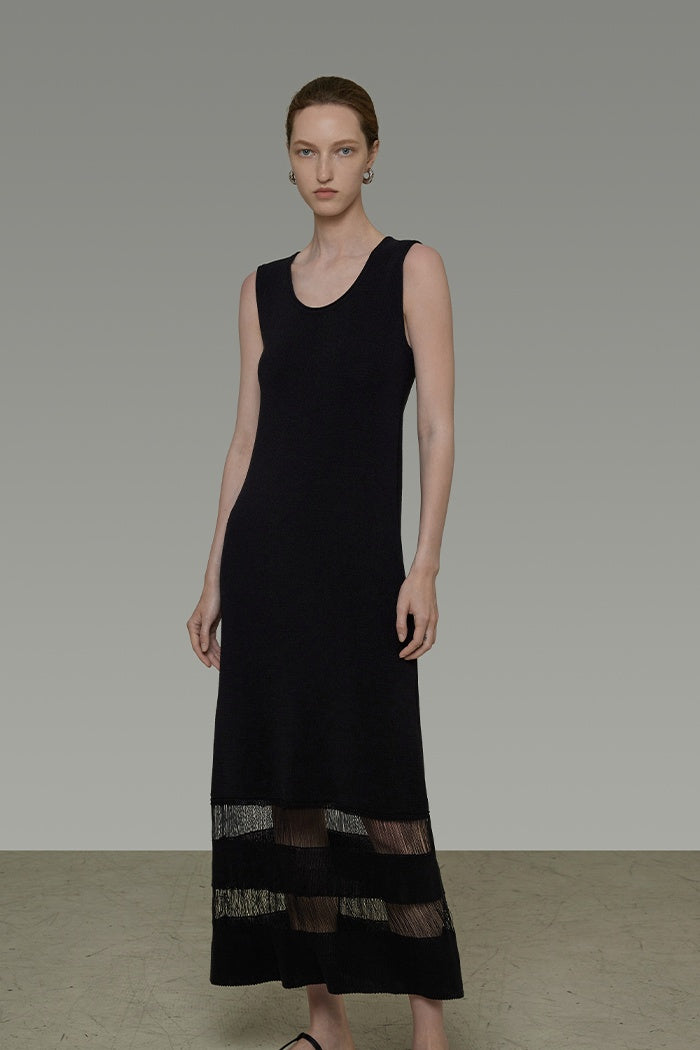 Minimalist Sculpted Neck Maxi Dress