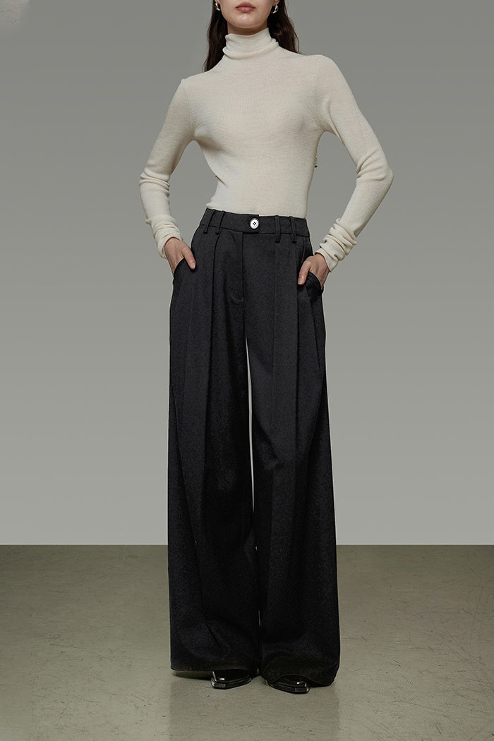 Classic Pleated High-Waist Wide Leg Trousers