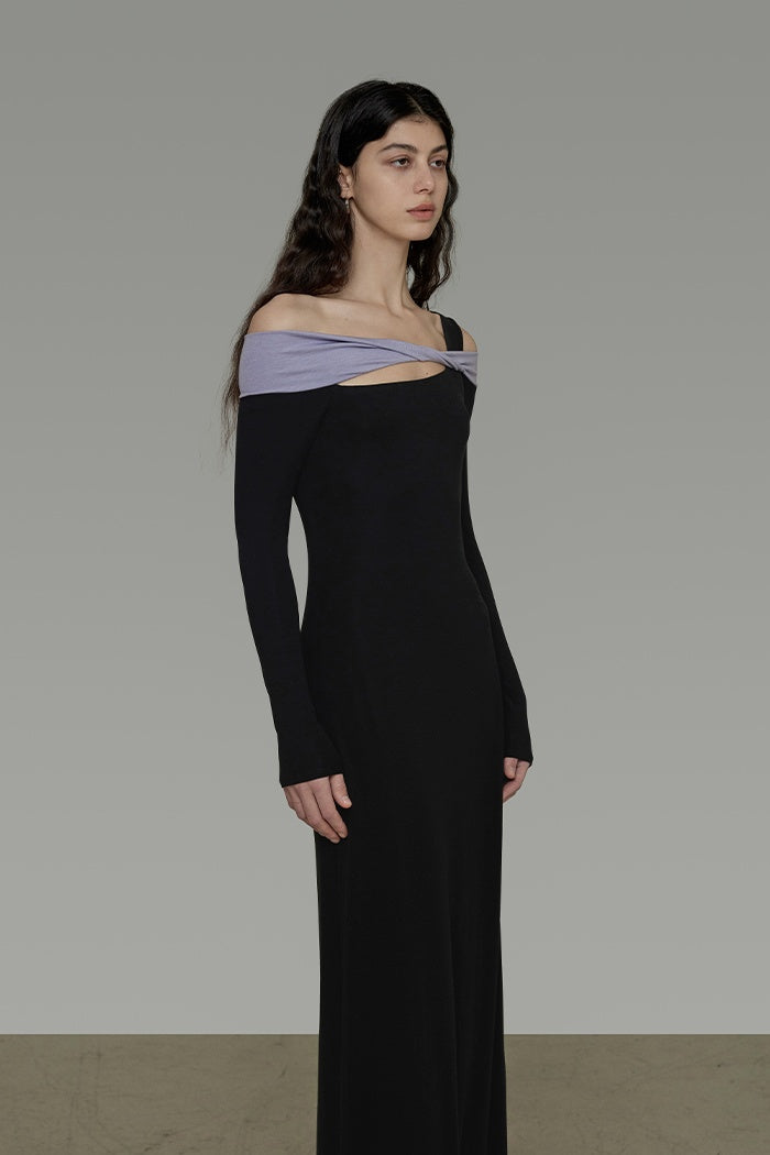 Sculpted Contrast Off-Shoulder Gown