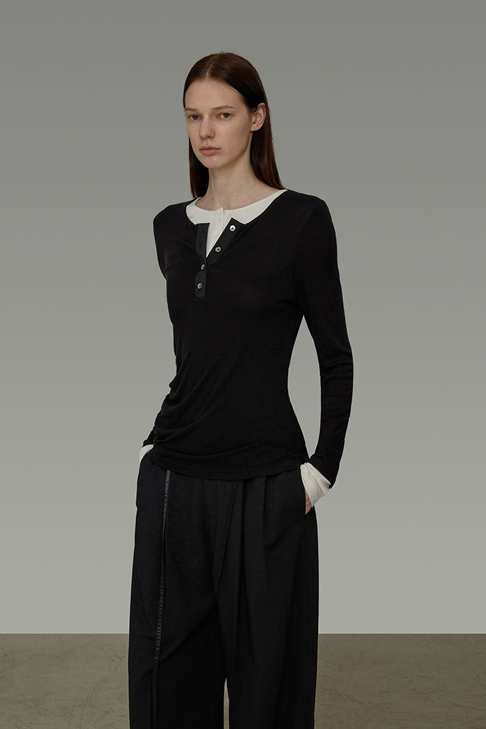 Engineered Contrast Knit Top