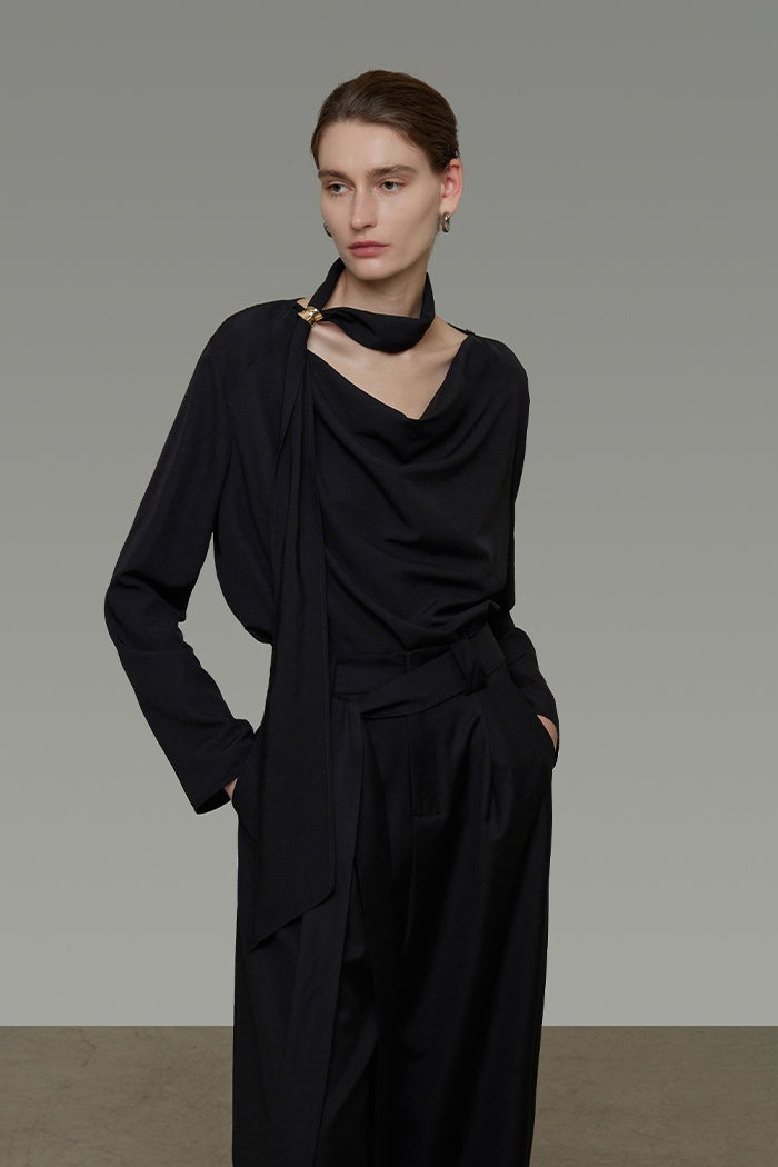 Sculpted Drape Collar Blouse