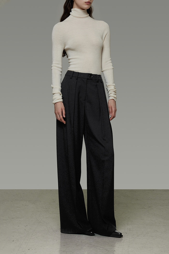 Classic Pleated High-Waist Wide Leg Trousers