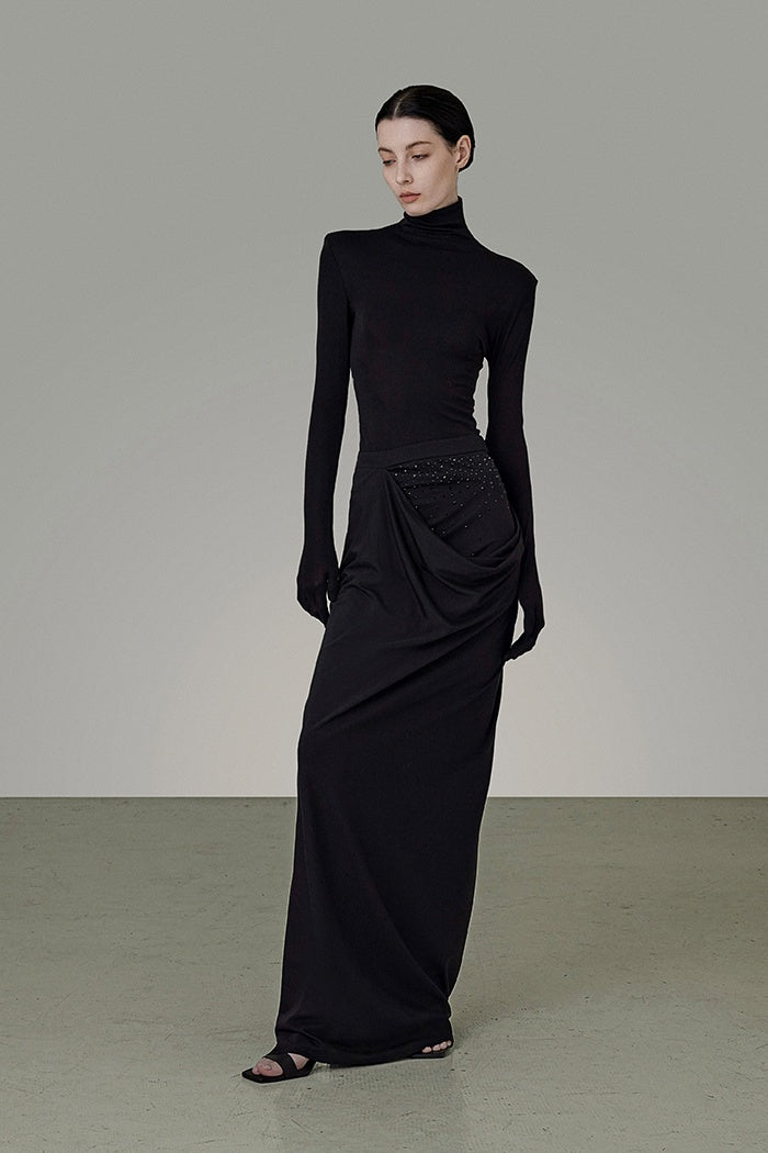 Elegant Gradient Rhinestone Maxi Skirt