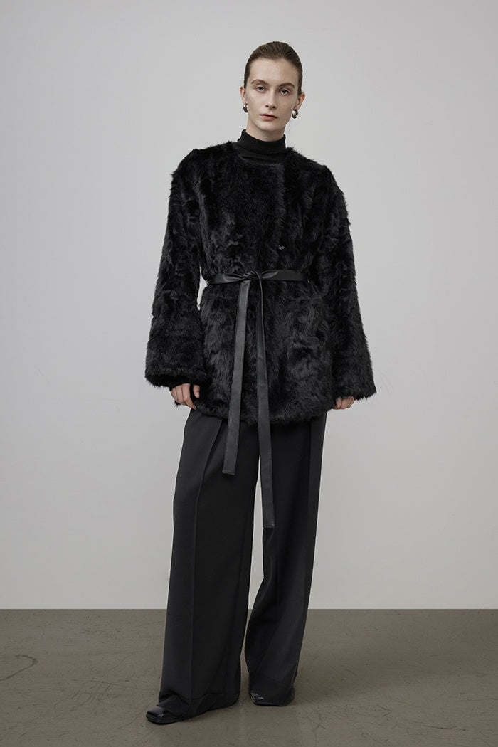 Silent Luxury Shearling Mid-Coat