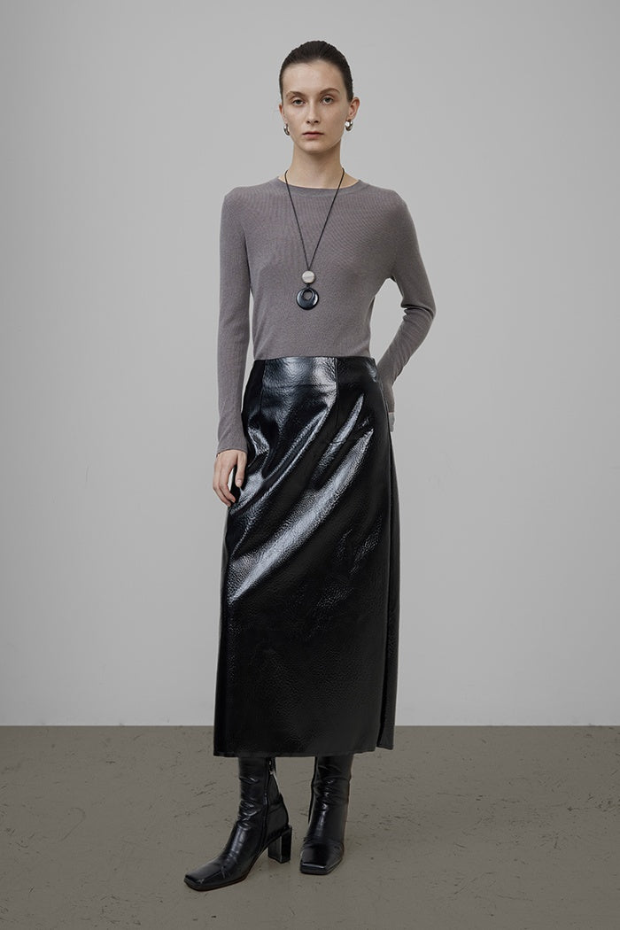 Edge-Luxe High-Waist Midi Skirt