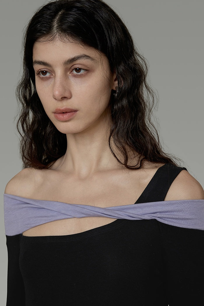 Sculpted Contrast Off-Shoulder Gown