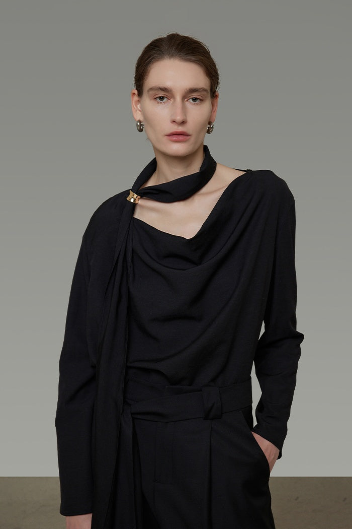 Sculpted Drape Collar Blouse