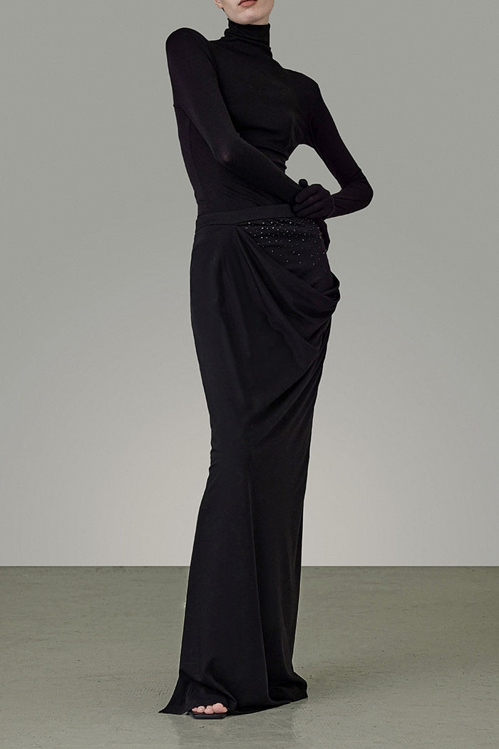 Elegant Gradient Rhinestone Maxi Skirt