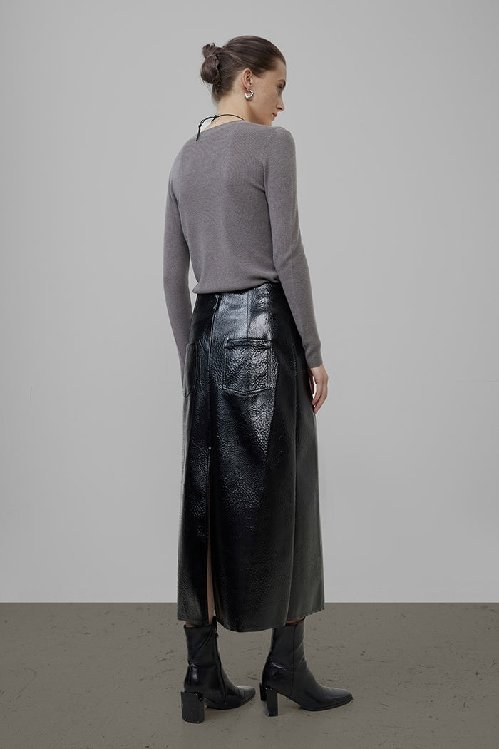 Edge-Luxe High-Waist Midi Skirt