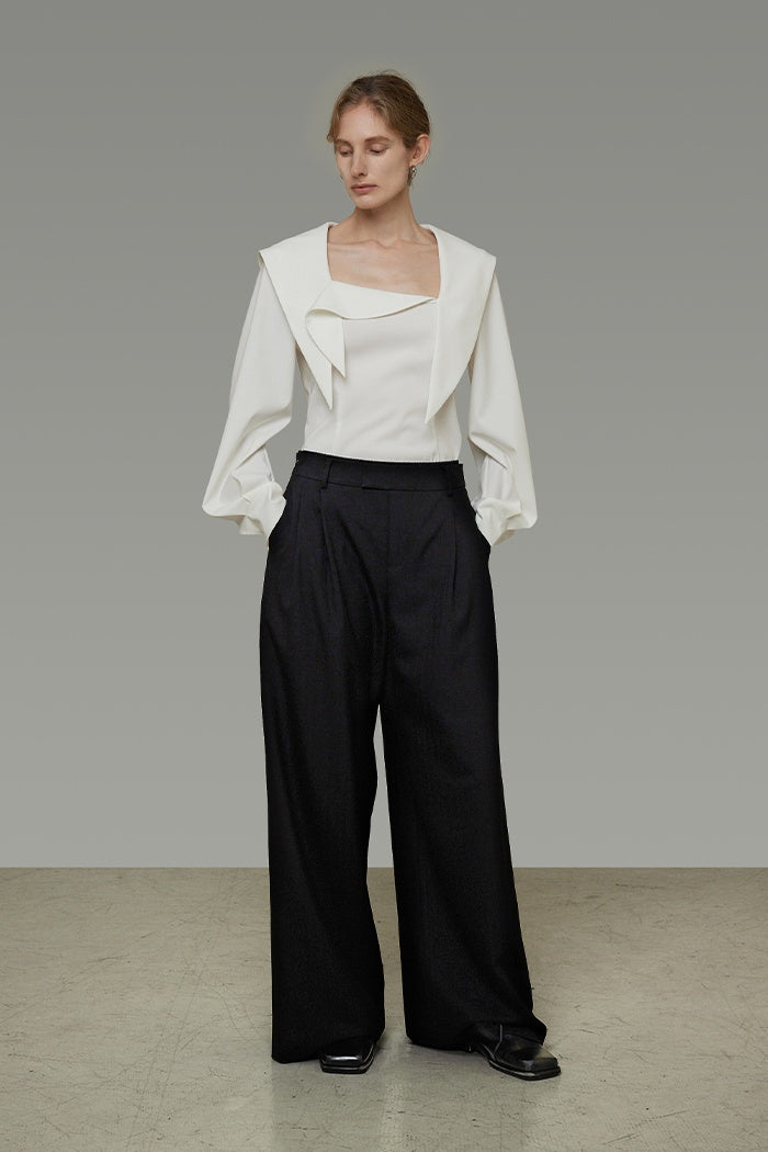 Sculpted High-Waist Wide-Leg Trousers