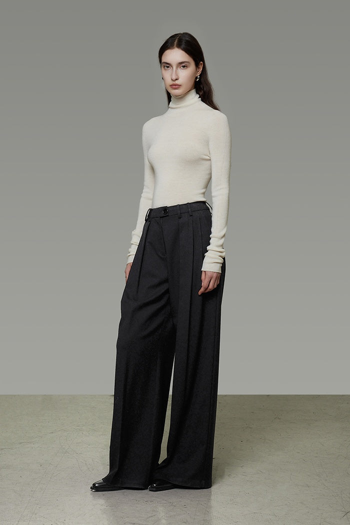 Classic Pleated High-Waist Wide Leg Trousers