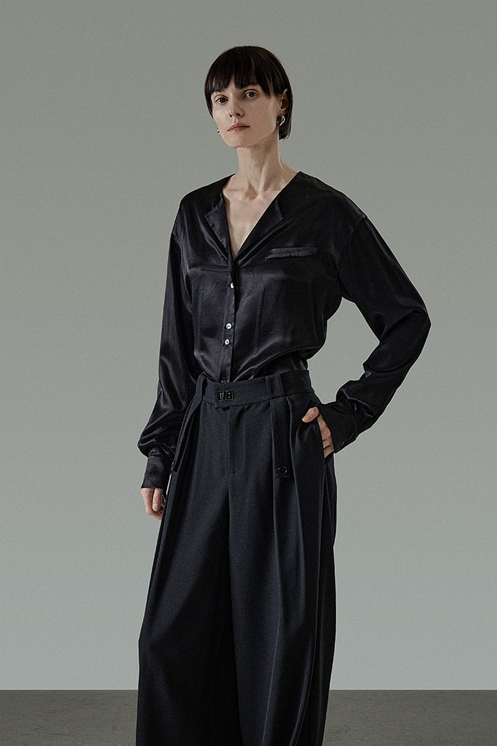 Chic French Satin V-Neck Blouse